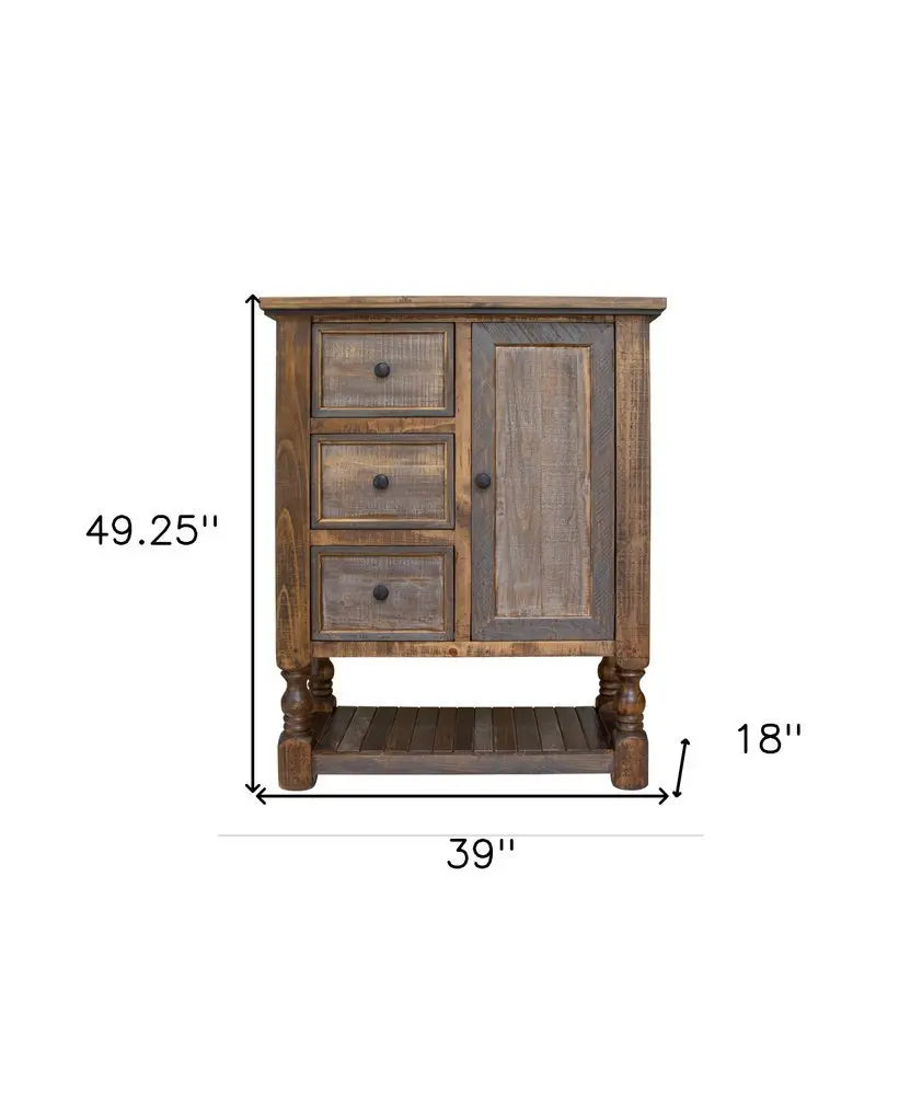 39" Brown Solid Wood Three Drawer Chest - NOBLE HOME INTERIORS