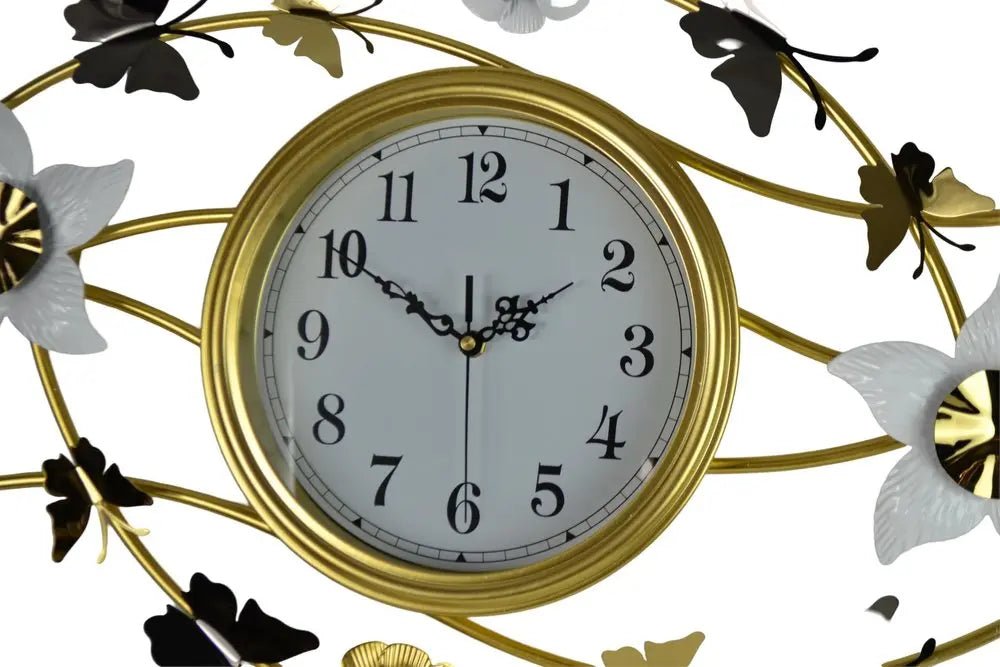 39" Gold And White Metal Silent Analog Butterfly Novelty Wall Clock HomeRoots