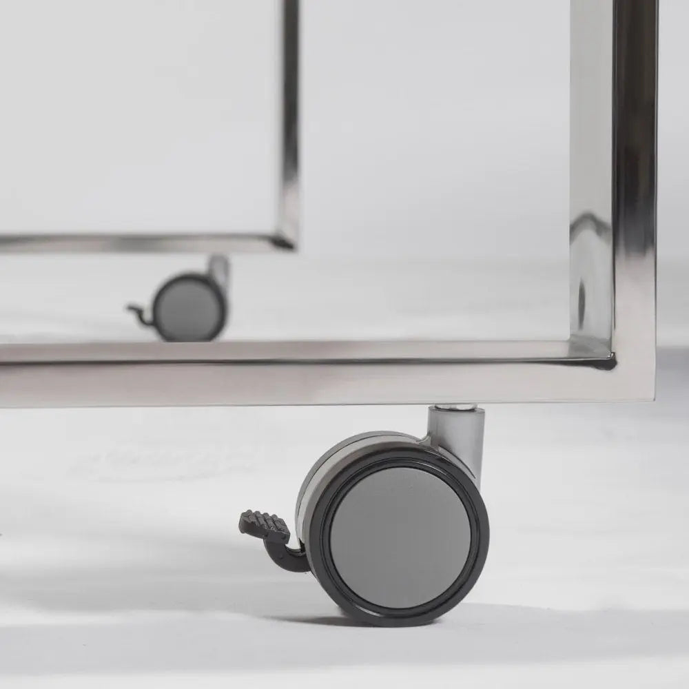 39" Gray and Silver Wood and Stainless Steel Rolling Sled Writing Desk - NOBLE HOME INTERIORS