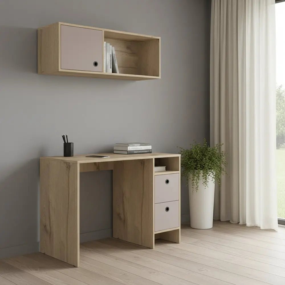 39" Taupe Computer Desk With Two Cabinets Two Drawers HomeRoots