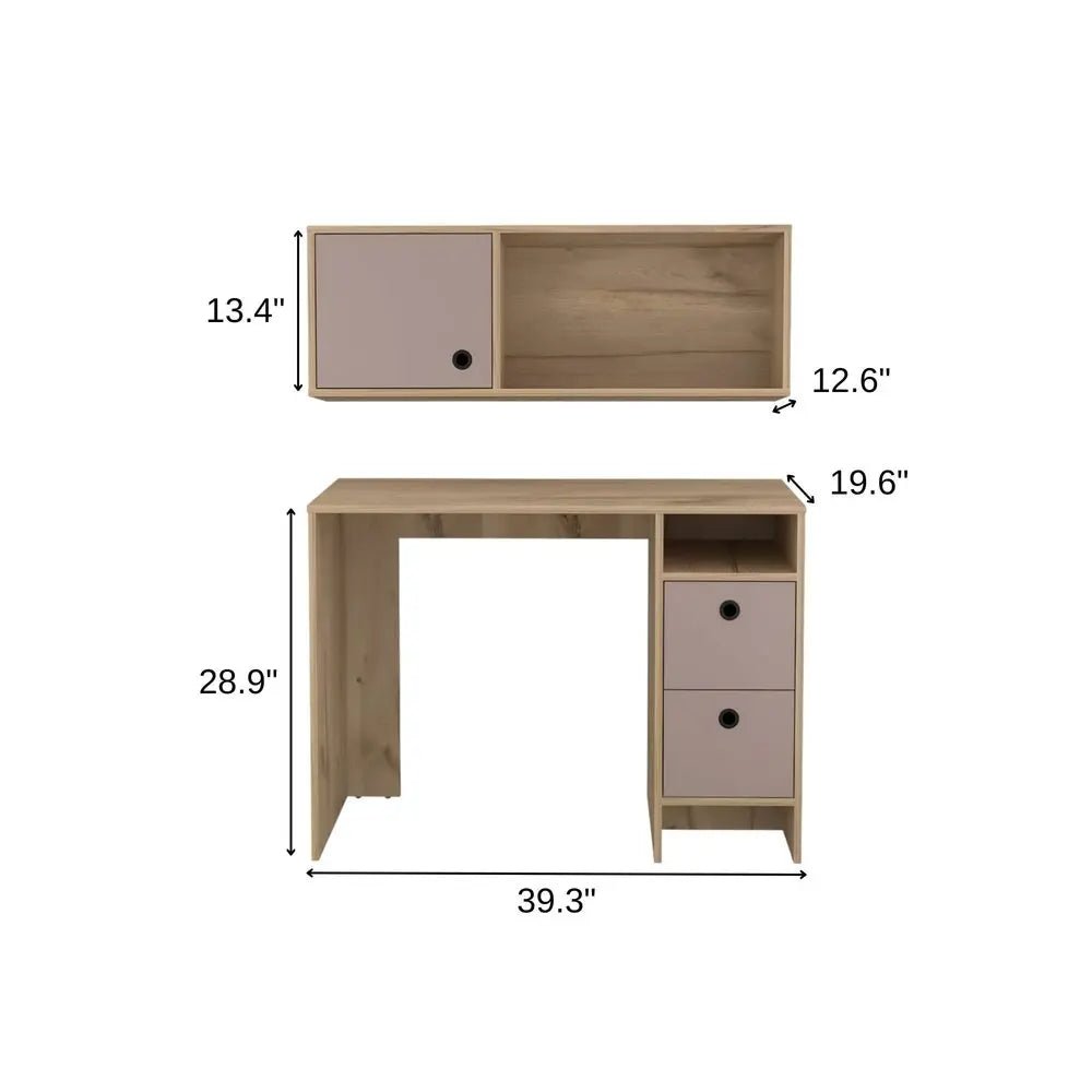 39" Taupe Computer Desk With Two Cabinets Two Drawers HomeRoots