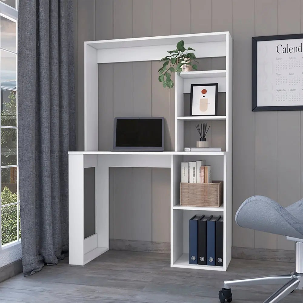 39" White Wood Computer Desk With Hutch - NOBLE HOME INTERIORS