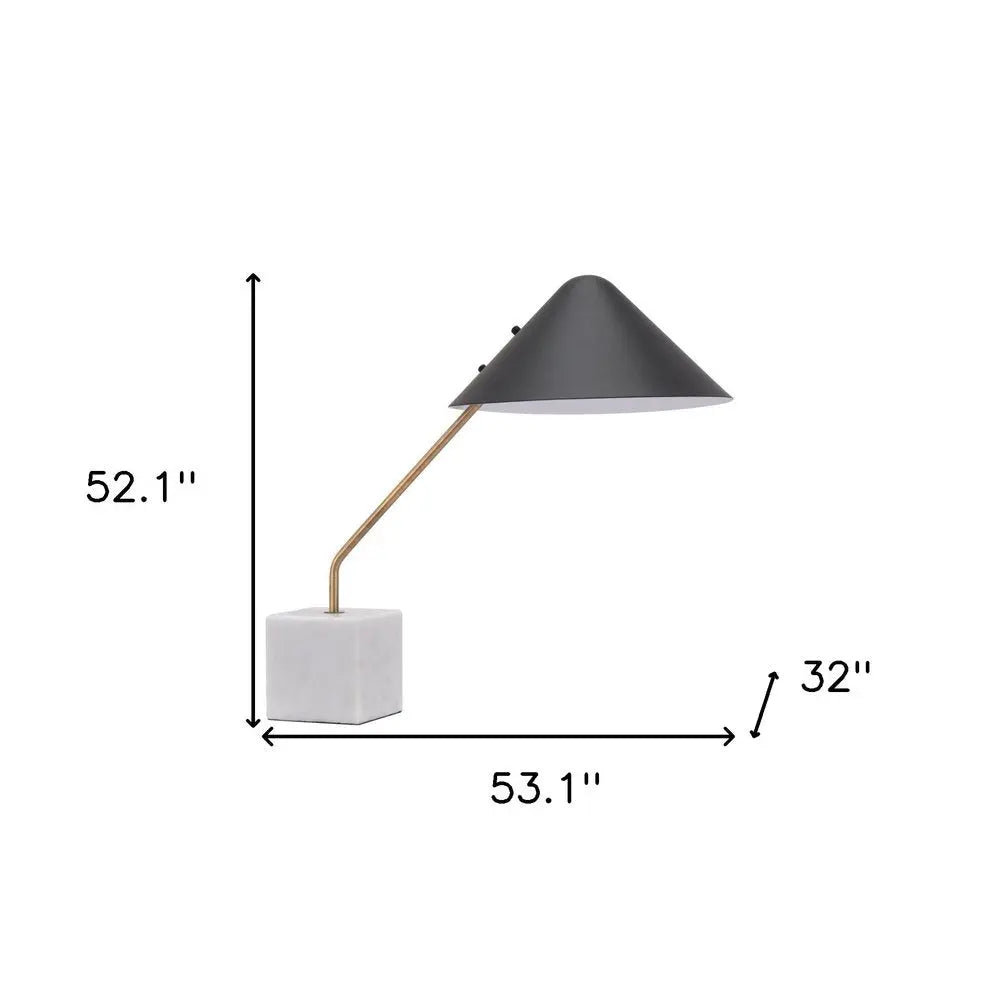 52" White Metal Bedside Table Lamp With Black Cone Shade HomeRoots