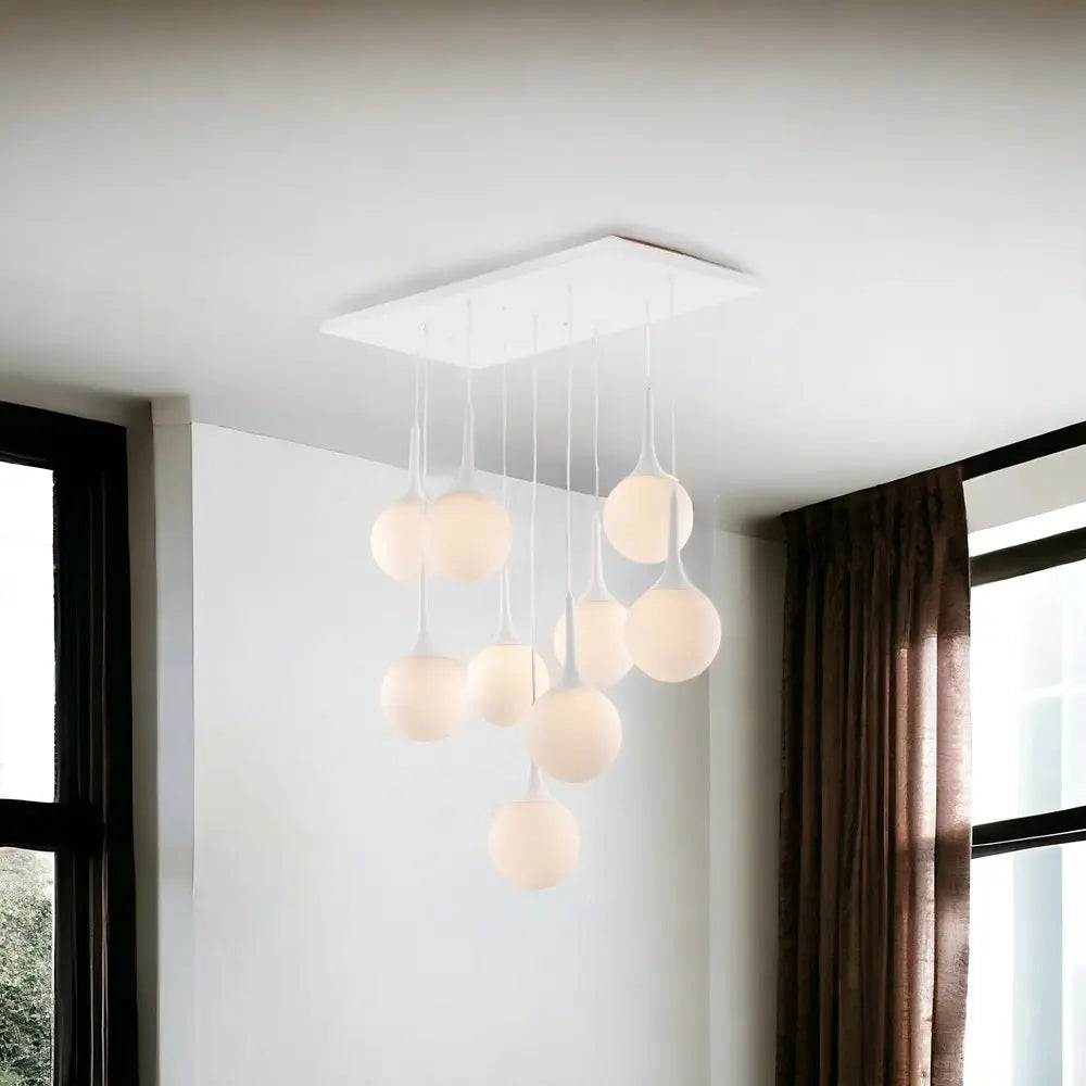 White Shaded Nine Light Metal Dimmable Ceiling Light HomeRoots