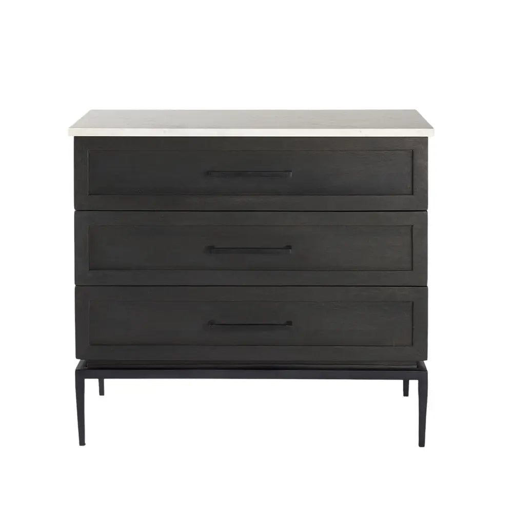 36" Black And White Solid Wood And Marble Three Drawer Dresser HomeRoots