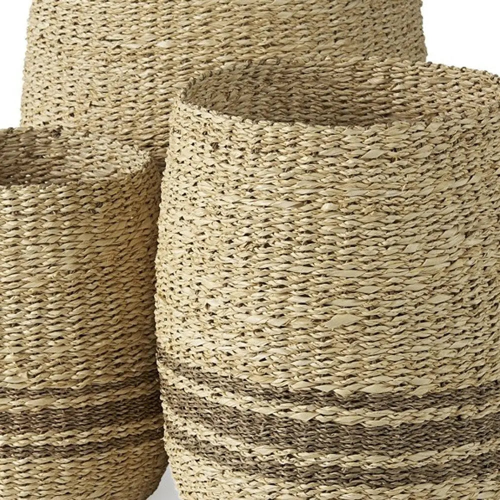 Set of Three Natural And Brown Wicker Basket HomeRoots