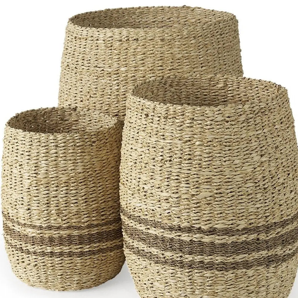 Set of Three Natural And Brown Wicker Basket HomeRoots