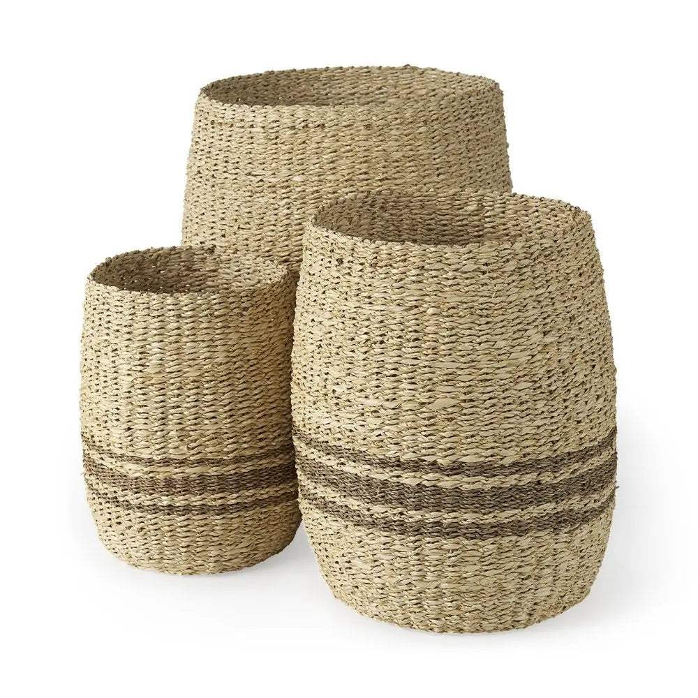Set of Three Natural And Brown Wicker Basket HomeRoots