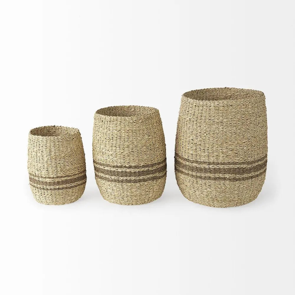 Set of Three Natural And Brown Wicker Basket HomeRoots
