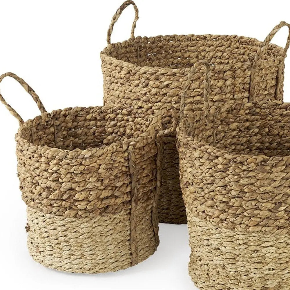 Set of Three Brown Wicker Basket HomeRoots