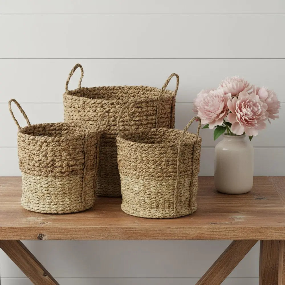 Set of Three Brown Wicker Basket HomeRoots