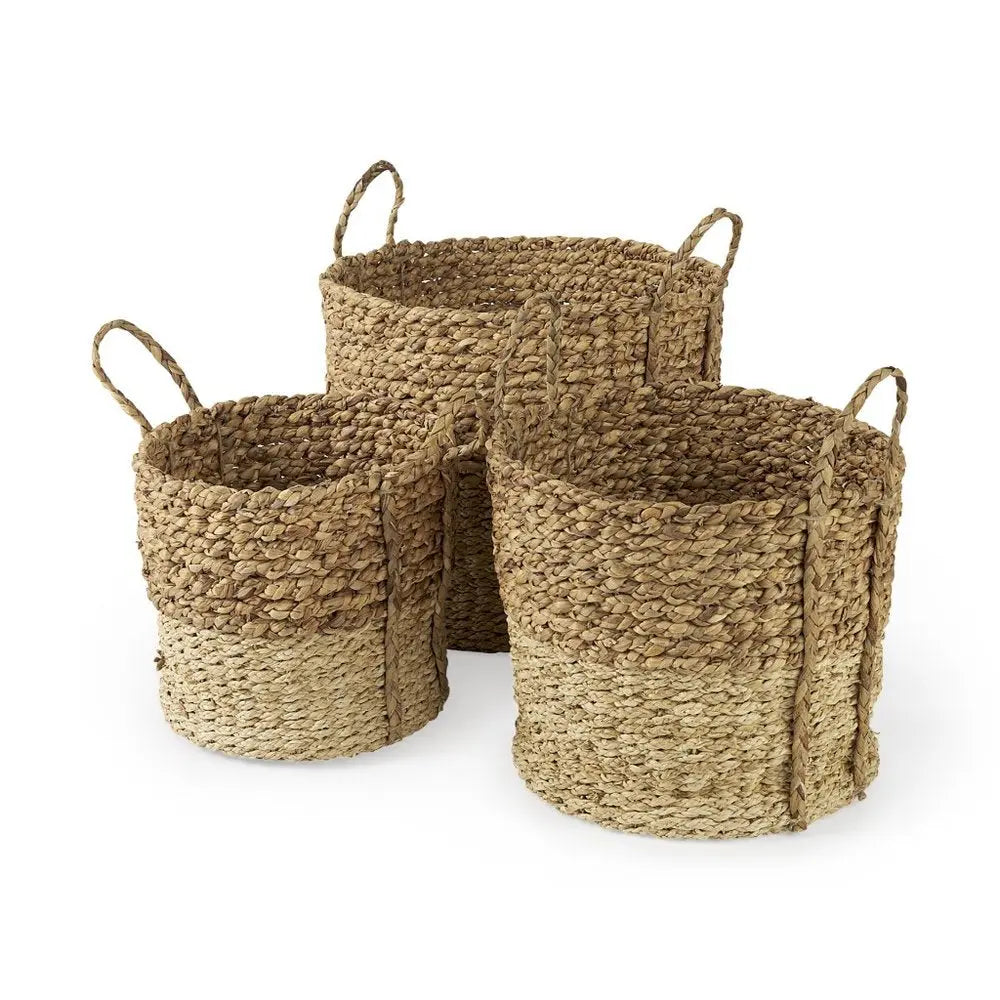 Set of Three Brown Wicker Basket HomeRoots