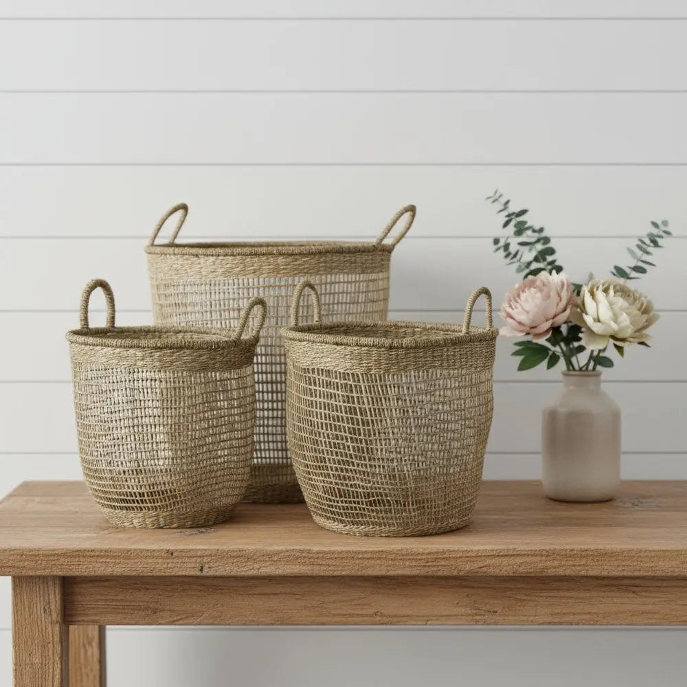 Set of Three Natural Wicker Basket HomeRoots