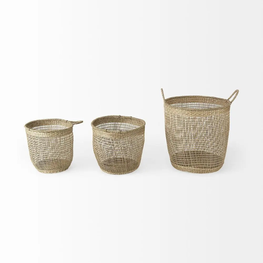 Set of Three Natural Wicker Basket HomeRoots