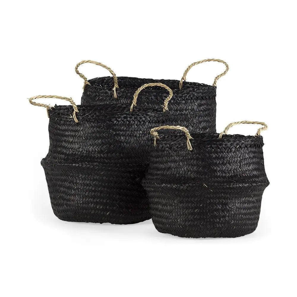 Set of Three Black Wicker Basket HomeRoots