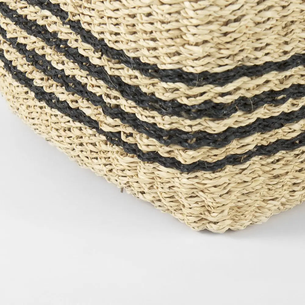 Set of Two Natural And Black Rattan Basket