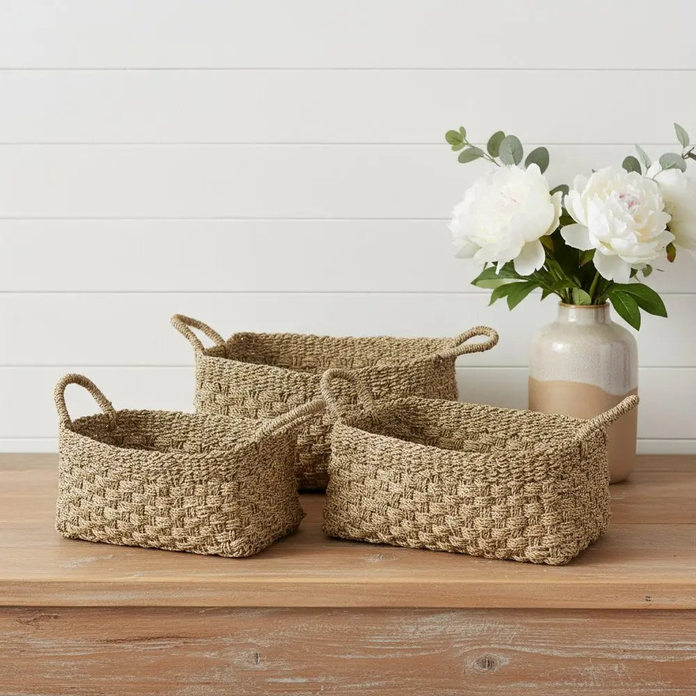 Set of Three Natural Wicker Basket HomeRoots