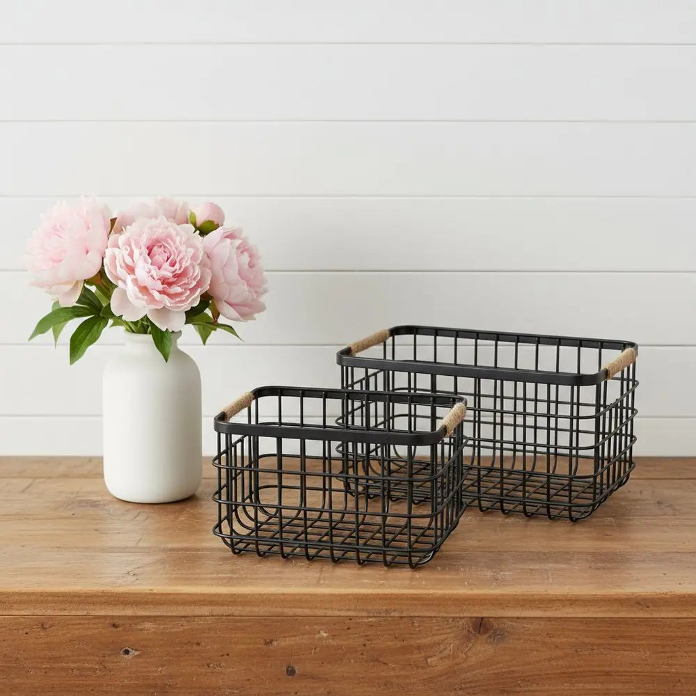 Set of Two Black Metal Basket HomeRoots