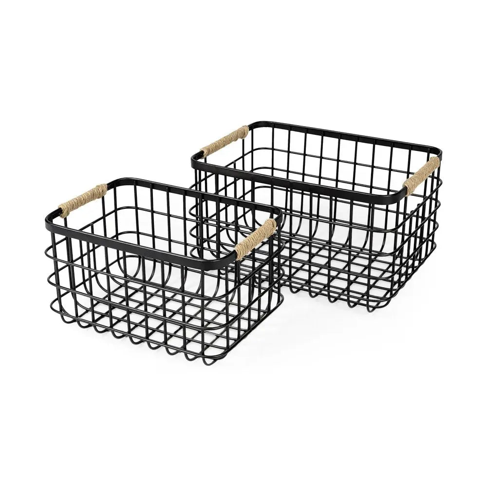Set of Two Black Metal Basket HomeRoots