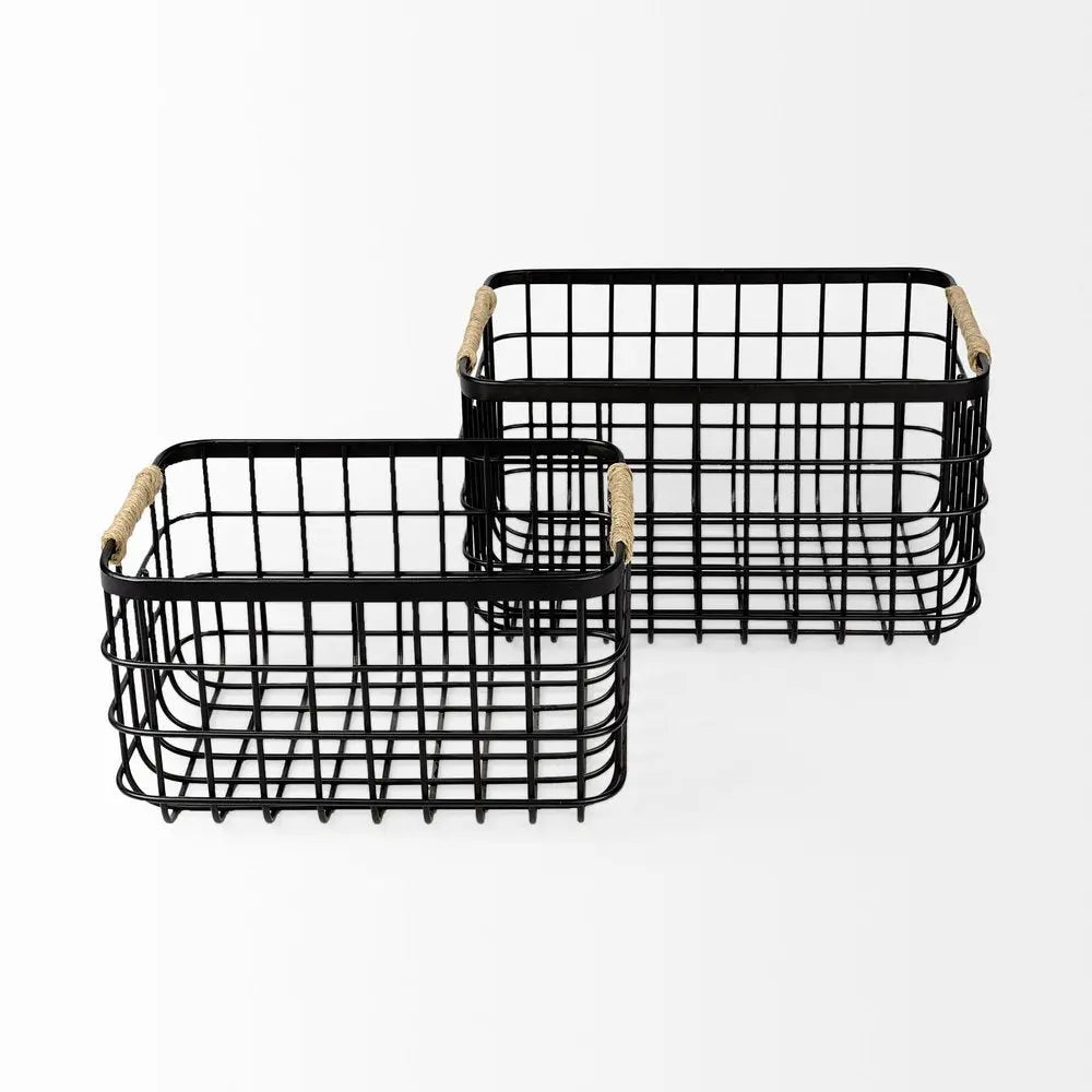 Set of Two Black Metal Basket HomeRoots