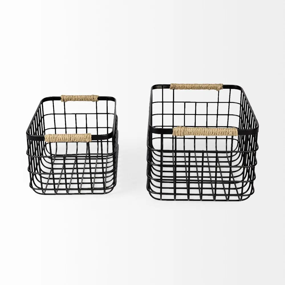 Set of Two Black Metal Basket HomeRoots