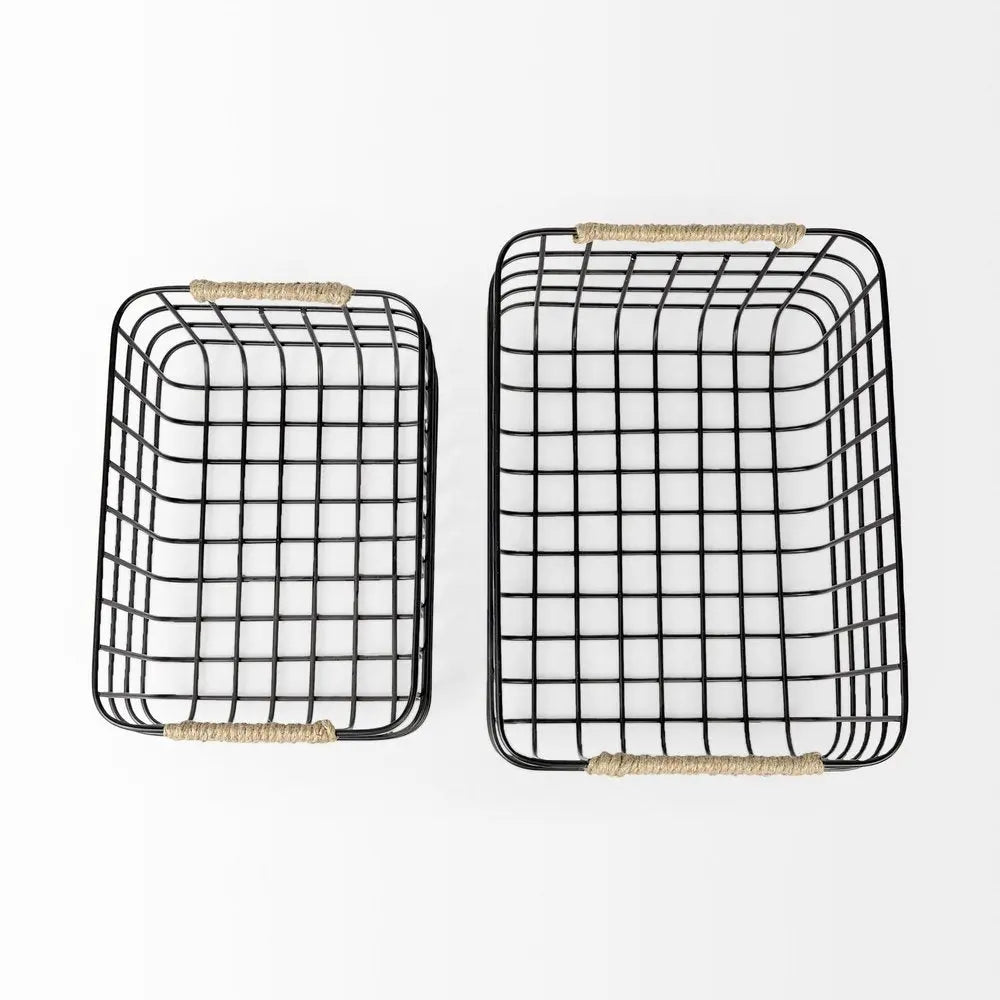 Set of Two Black Metal Basket HomeRoots