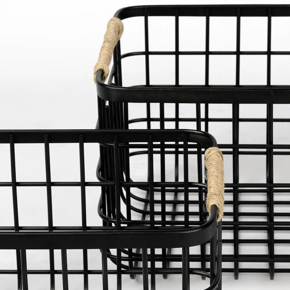 Set of Two Black Metal Basket HomeRoots