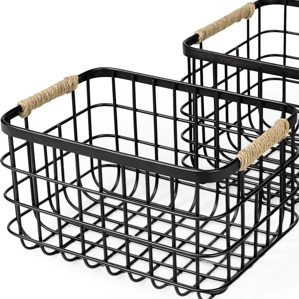 Set of Two Black Metal Basket HomeRoots