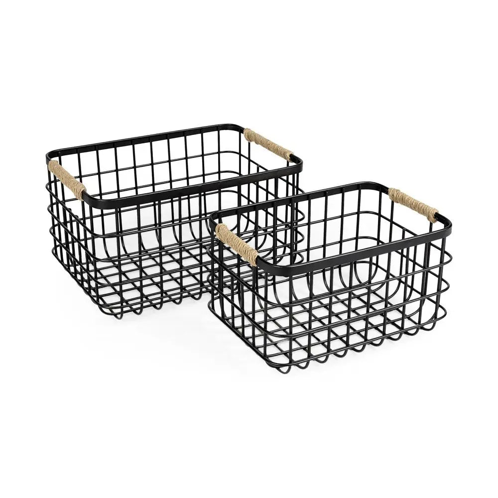 Set of Two Black Metal Basket HomeRoots