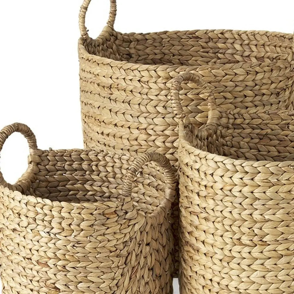 Set of Three Brown Wicker Basket HomeRoots