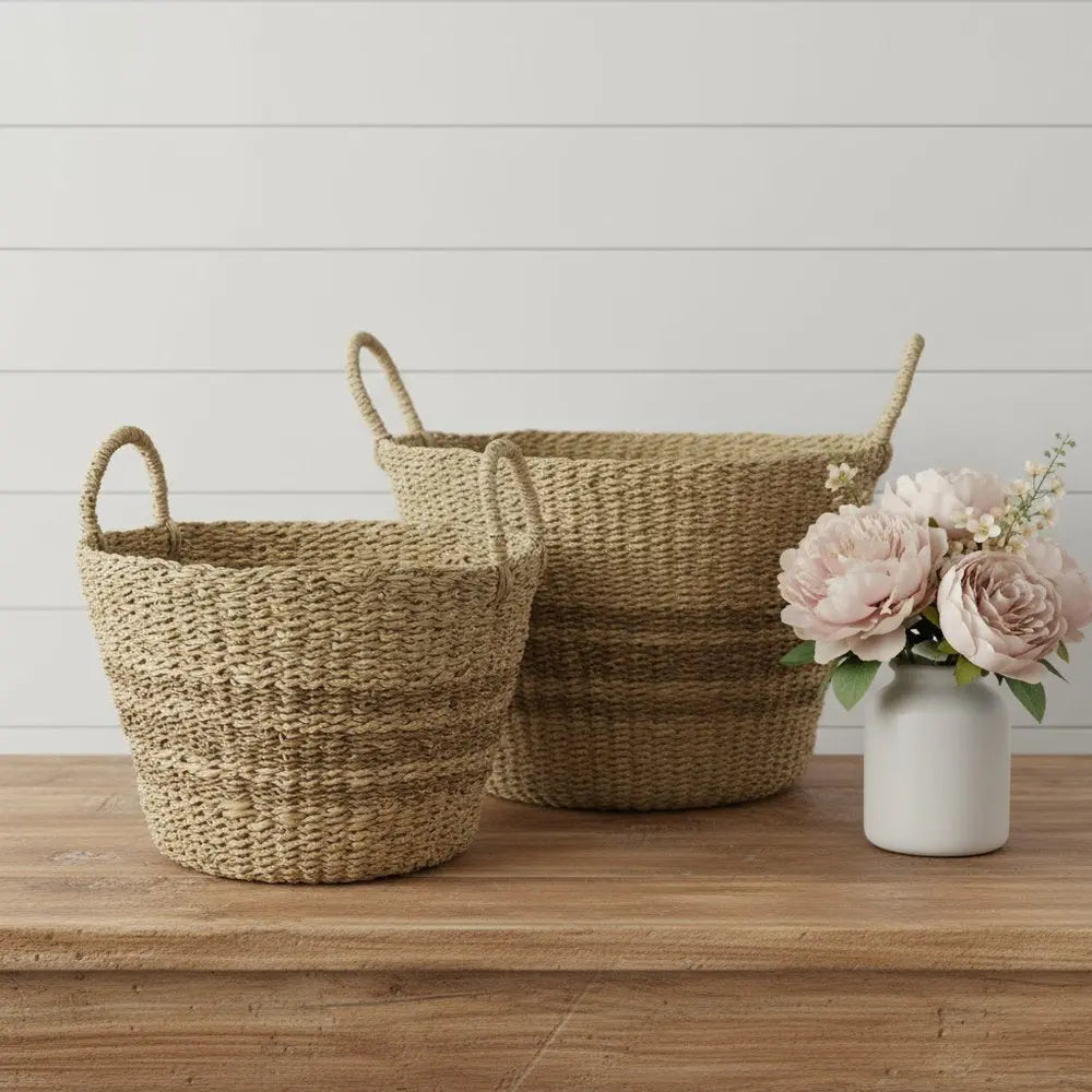 Set of Two Brown Wicker Basket HomeRoots