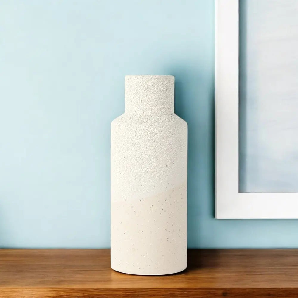 11" Cream And Off White Color Block Cylinder Ceramic Table Vase HomeRoots
