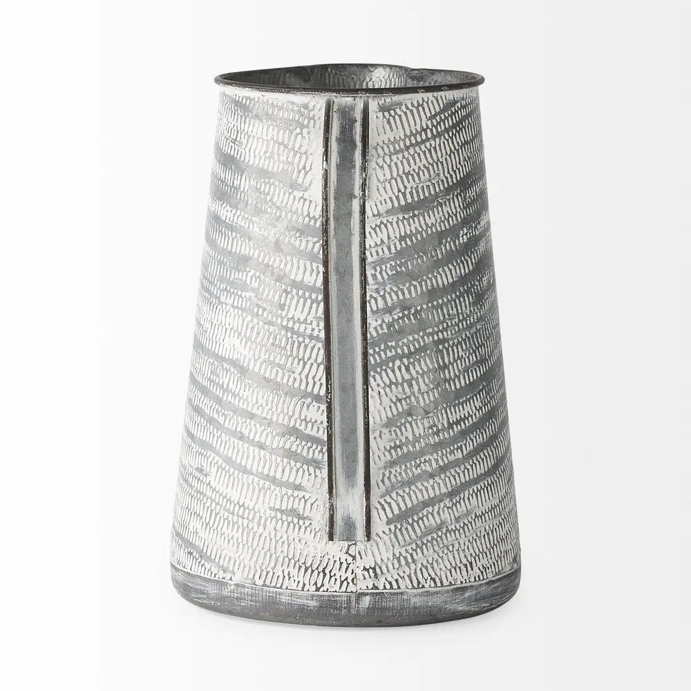 11" Gray and White Abstract Metal Jug Vase