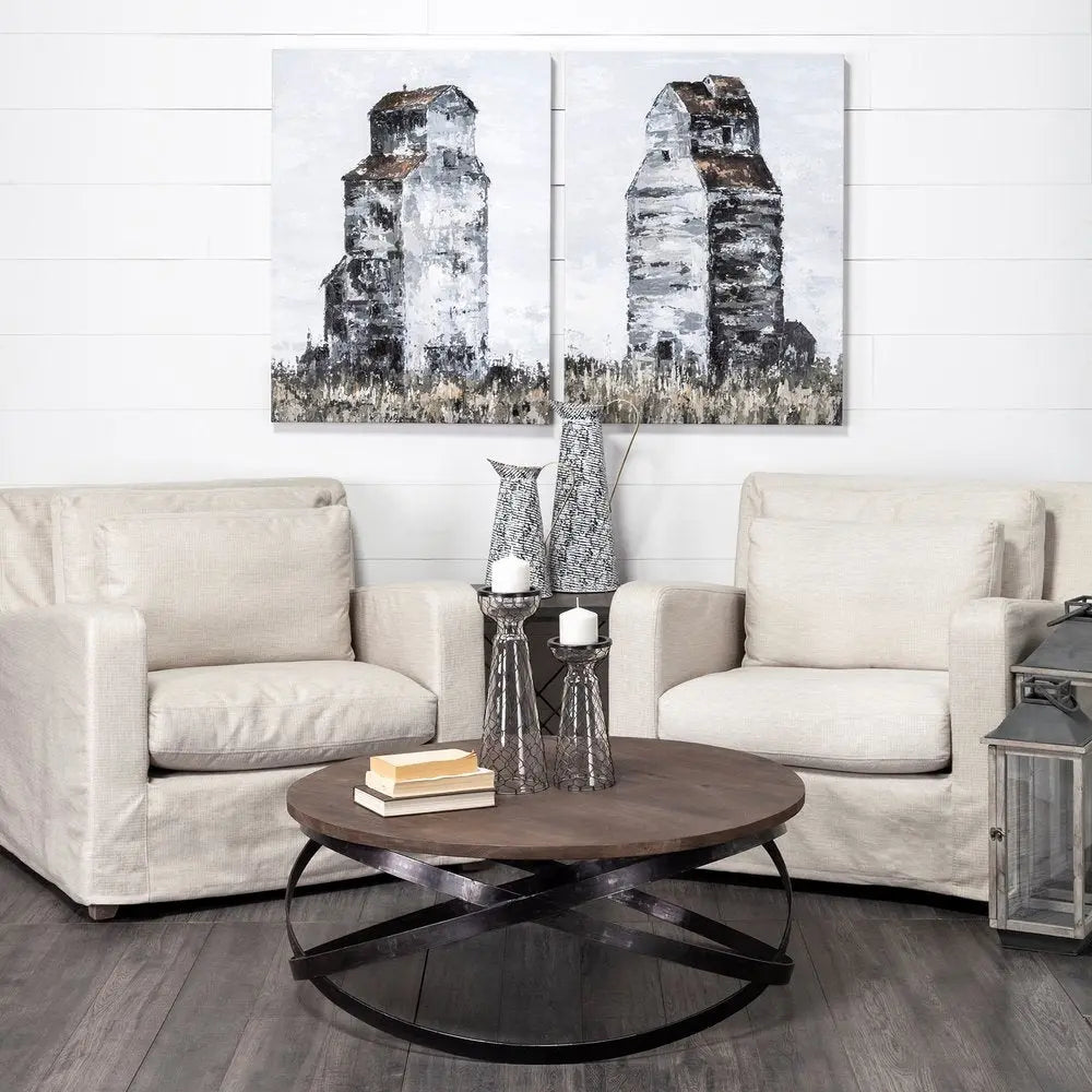 14" Black And White Abstract Cylinder Metal Jug Vase