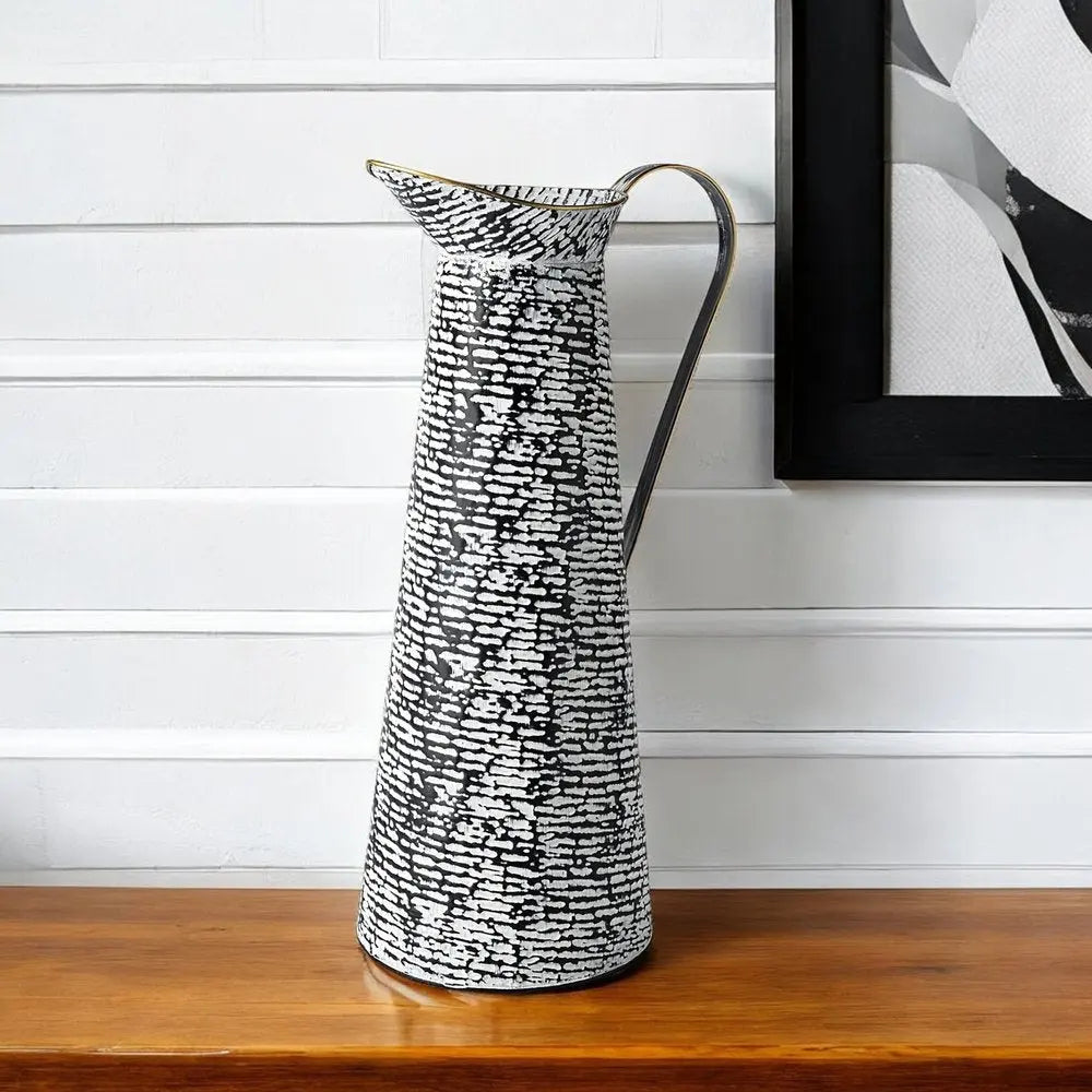 20" Black And White Cylinder Metal Urns Jars