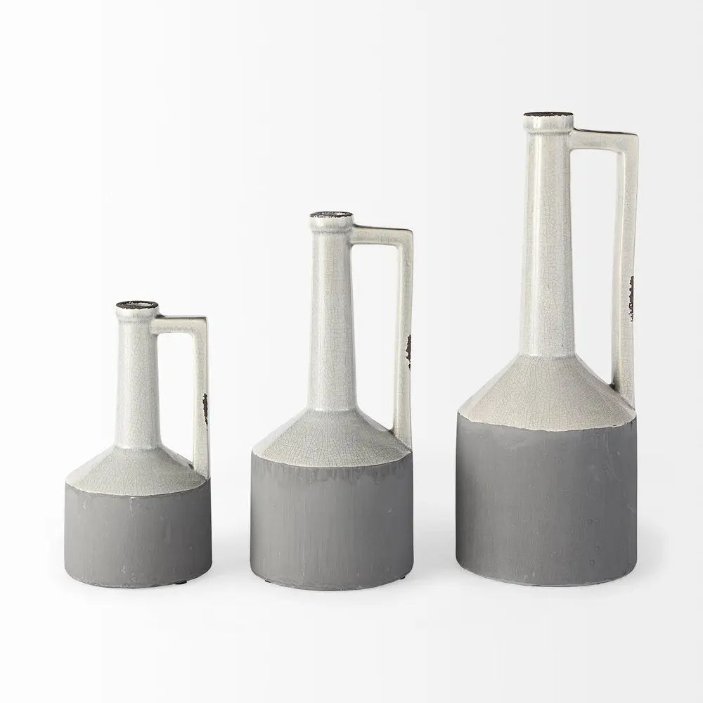 13" Gray And White Cylinder Ceramic Urns Jars HomeRoots