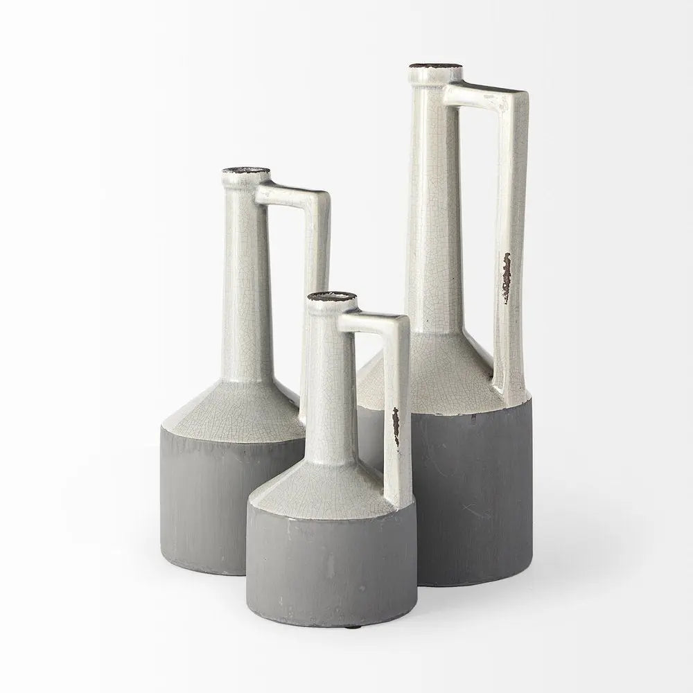 13" Gray And White Cylinder Ceramic Urns Jars HomeRoots