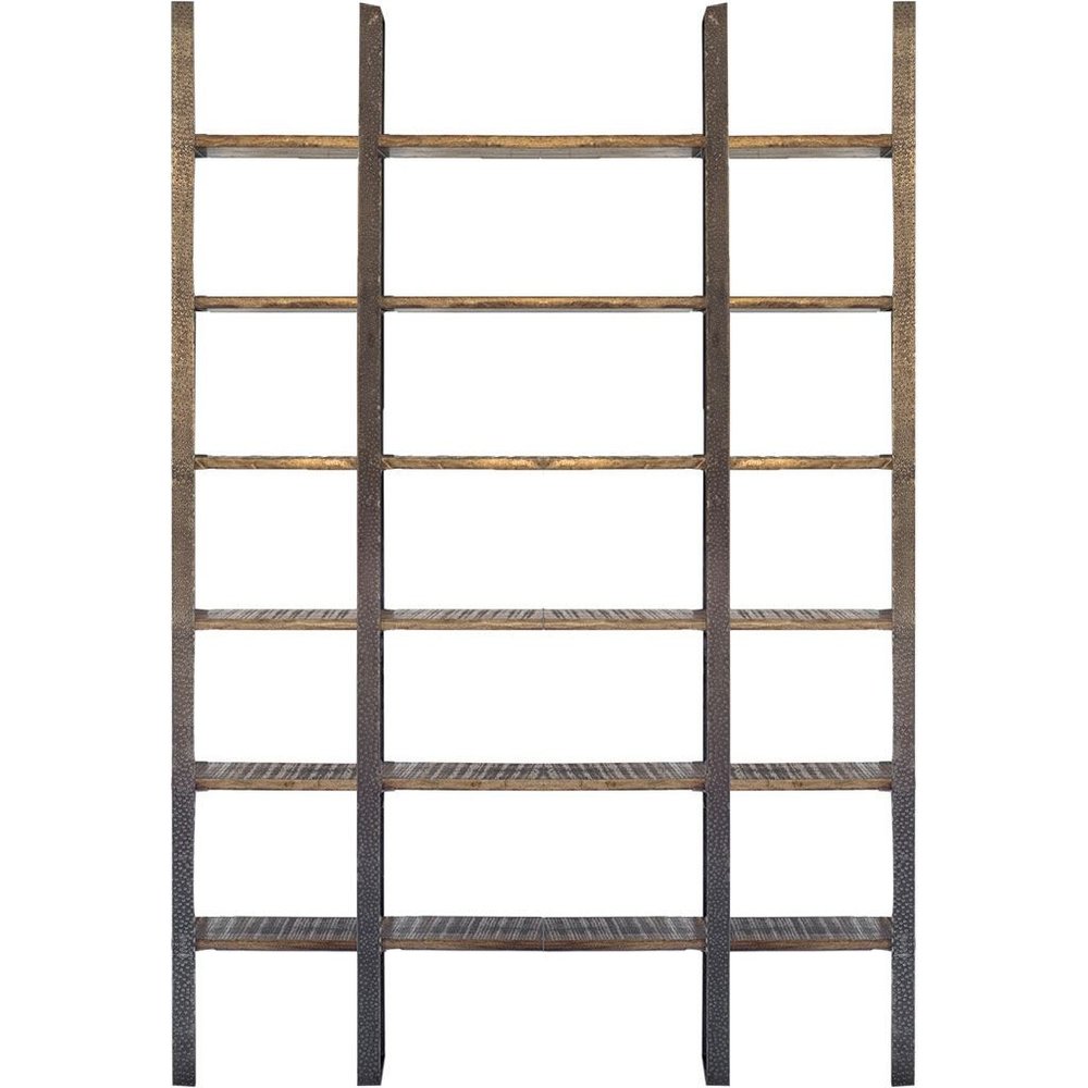 Librería de seis niveles de hierro marrón y madera maciza