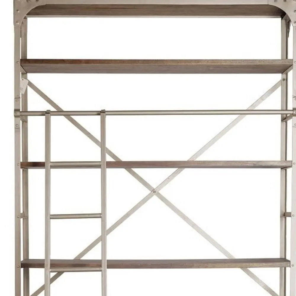 Brown Nickel and Solid Wood Six Tier Bookcase with Four Drawers HomeRoots