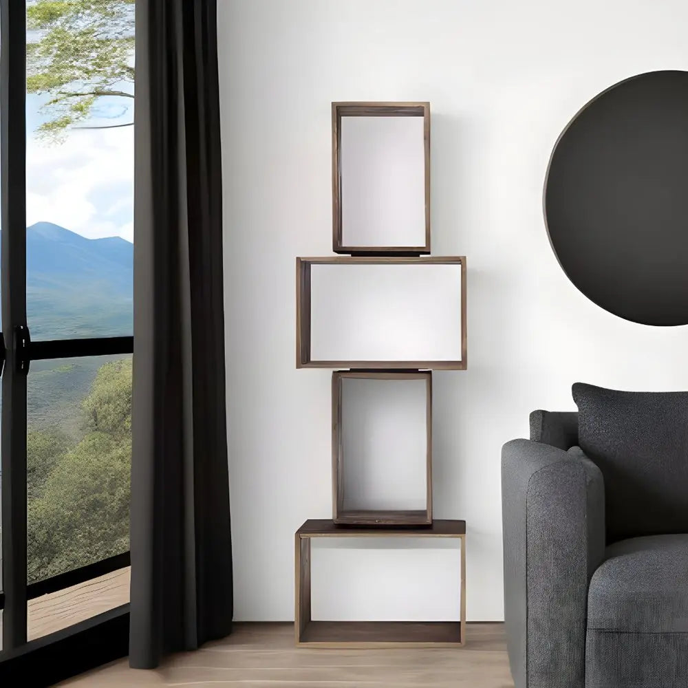 Set of Two Brown Solid and Manufactured Wood Two Tier Floating Bookcase HomeRoots