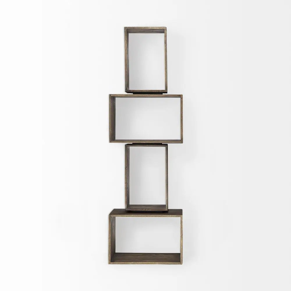 Set of Two Brown Solid and Manufactured Wood Two Tier Floating Bookcase