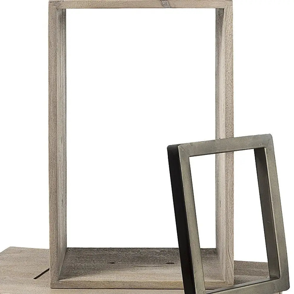 Set of Two Brown Solid and Manufactured Wood Two Tier Floating Bookcase HomeRoots