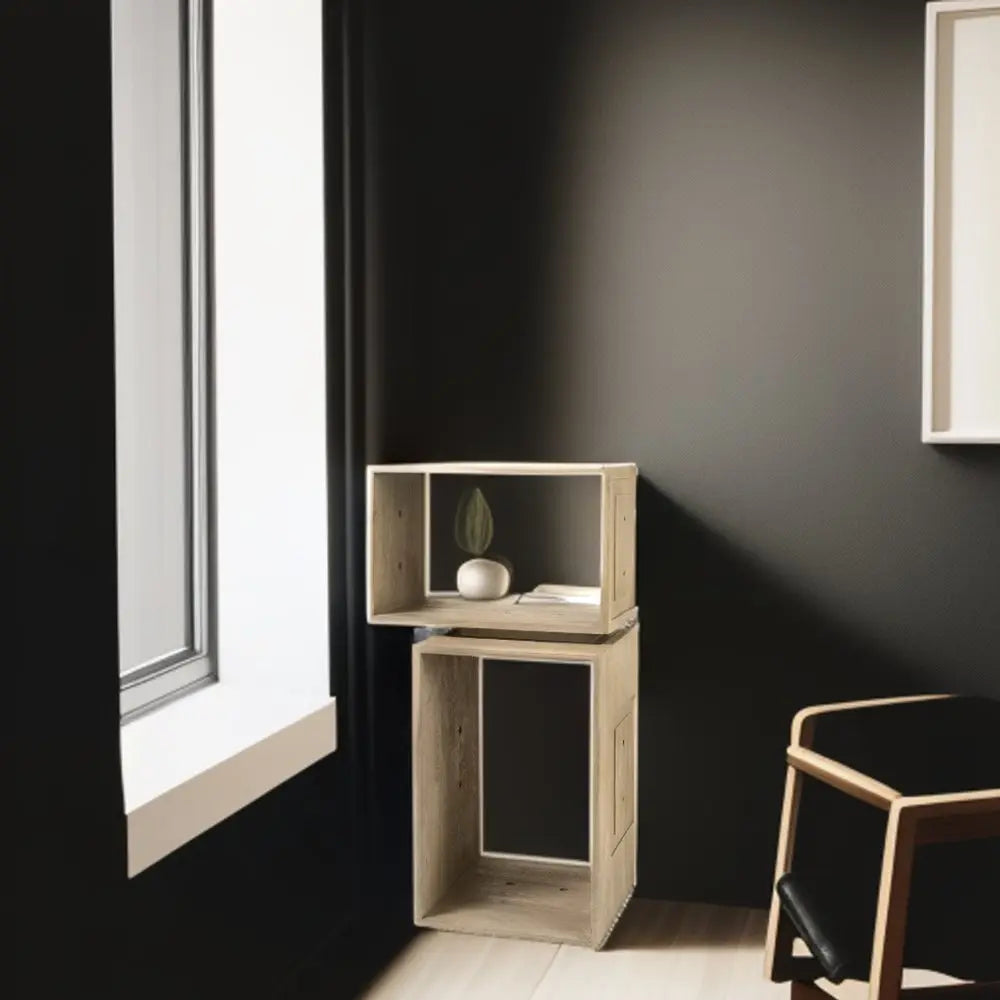 Set of Two Brown Solid and Manufactured Wood Two Tier Floating Bookcase HomeRoots