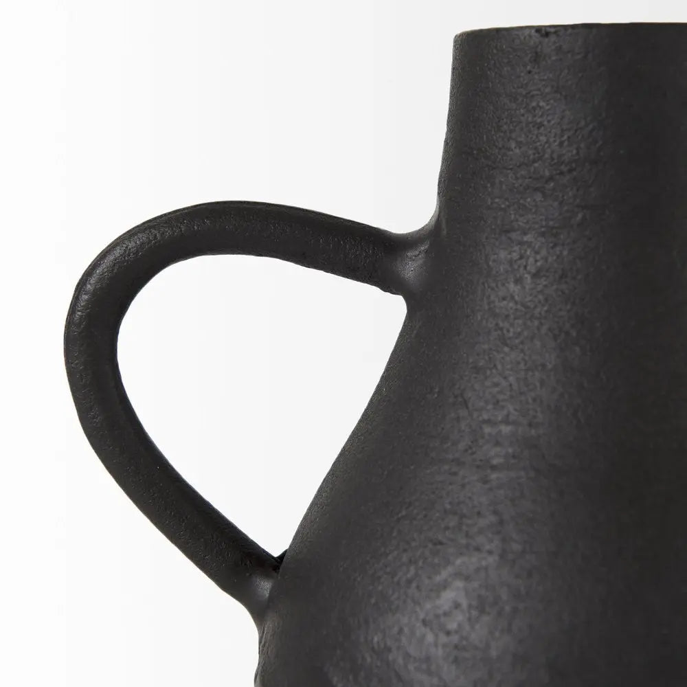 8" Black Two Handle Ceramic Jug Vase HomeRoots