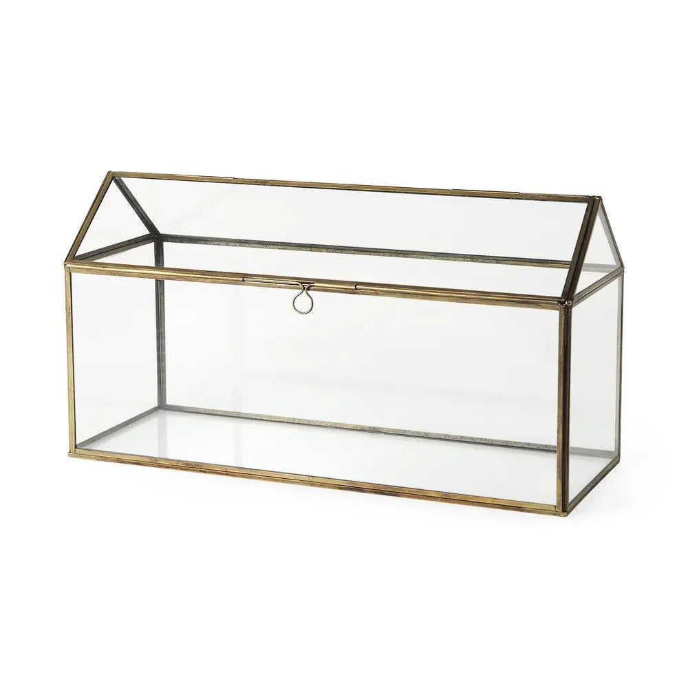 Caja de metal y vidrio transparente y dorado de 6"