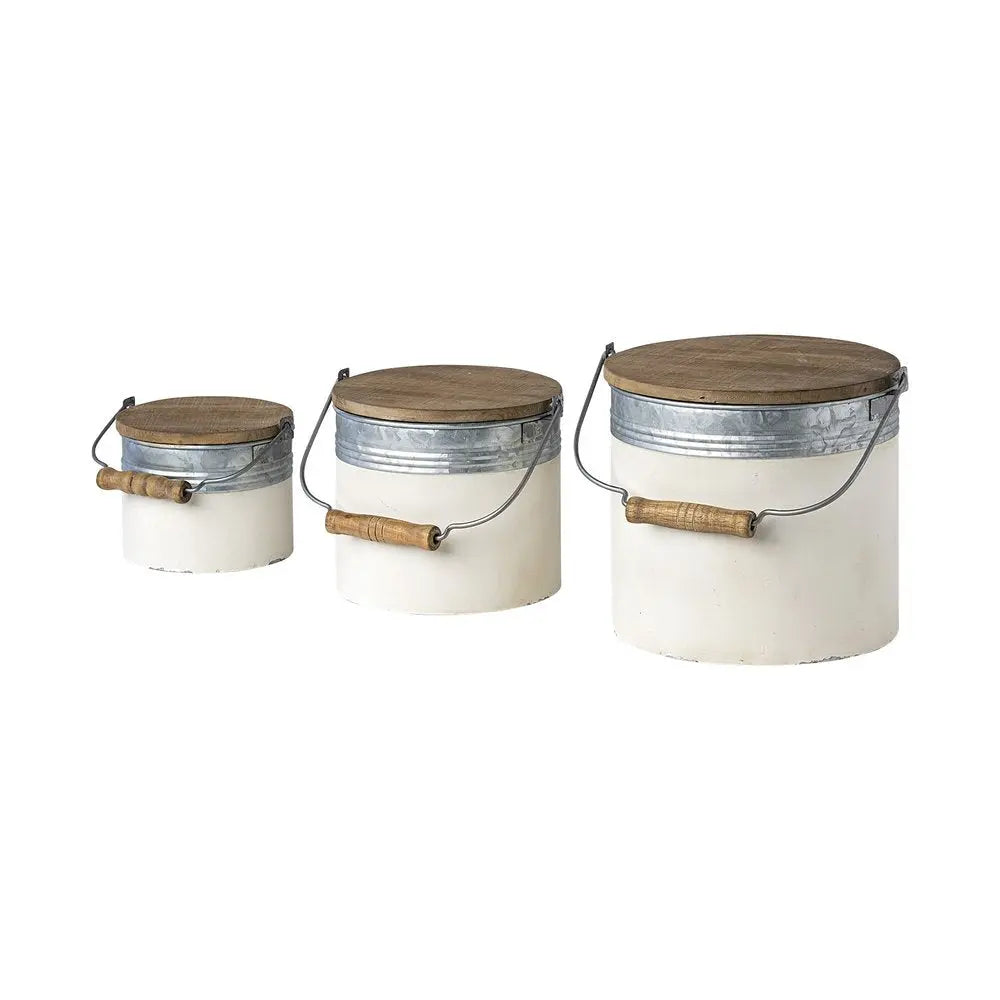 Set Of Three Rustic White Metal Storage Cans HomeRoots
