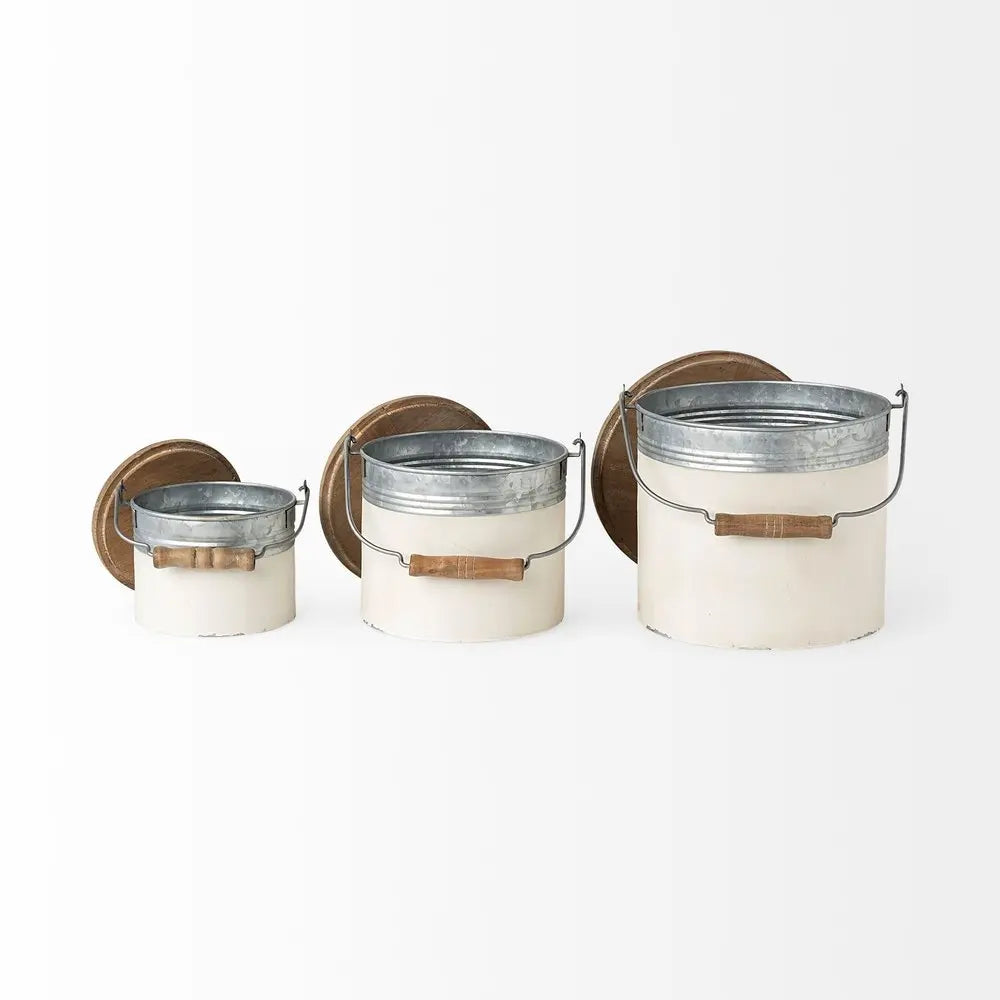 Set Of Three Rustic White Metal Storage Cans HomeRoots