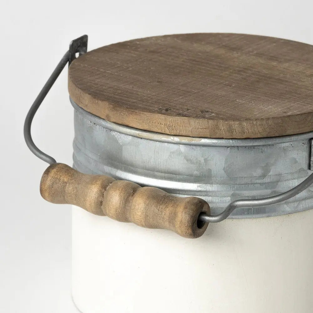 Set Of Three Rustic White Metal Storage Cans HomeRoots