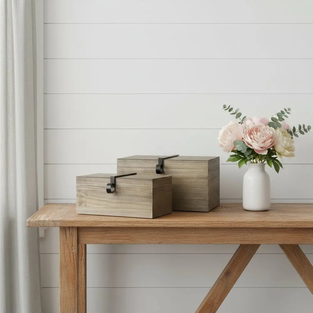 Set of Two Brown Solid Wood Box With Lid HomeRoots