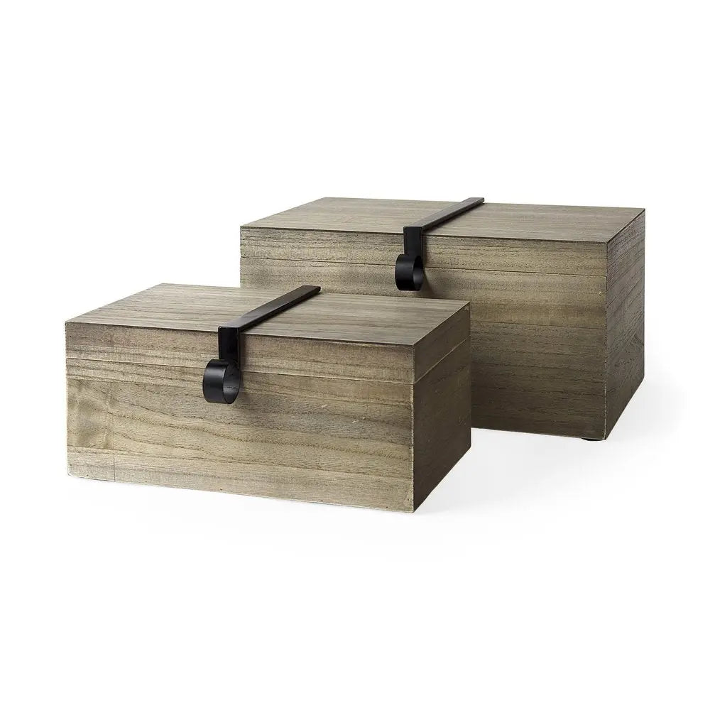 Set of Two Brown Solid Wood Box With Lid HomeRoots